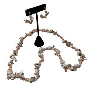 Vintage Carved Shell Jewelry Necklace Pierced Dangling Earrings Beach